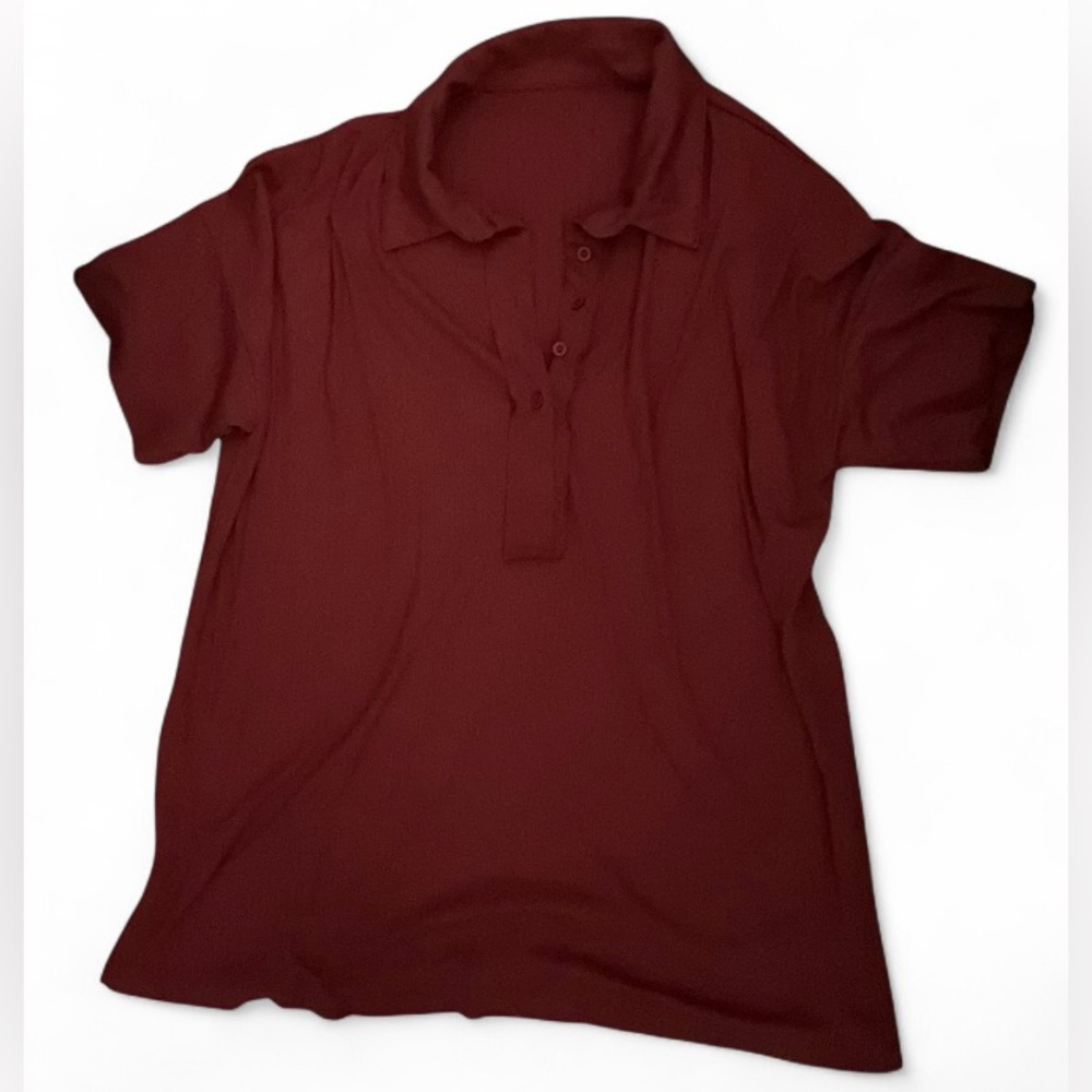 Men's Red Striped Polo Shirt XL Short Sleeve Collared Button Casual Top